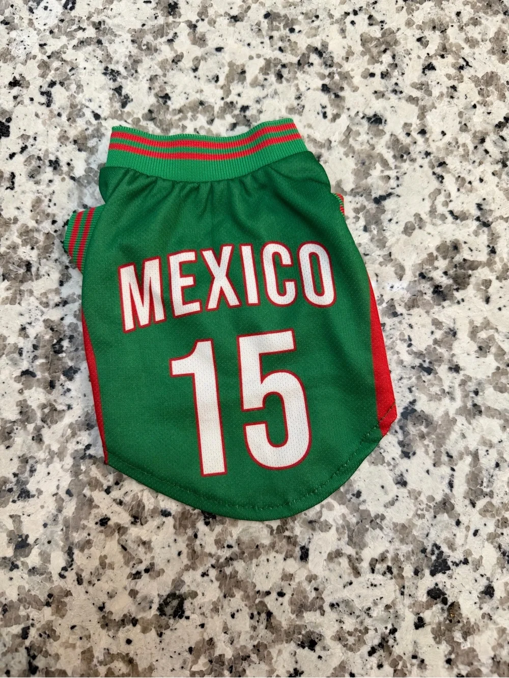 Green 'Mexico' Athletic Pet Jersey with Red Trim. XXS